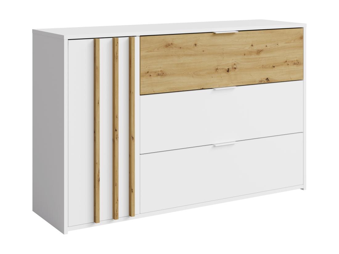 Vente Unique Commode 3 Tiroirs Et 1 Porte - Coloris : Naturel Et Blanc - TUNALO