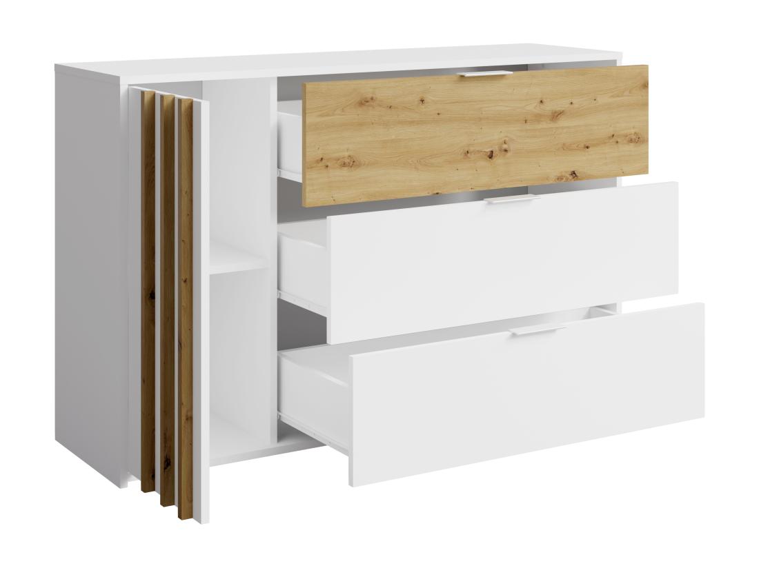 Vente Unique Commode 3 Tiroirs Et 1 Porte - Coloris : Naturel Et Blanc - TUNALO
