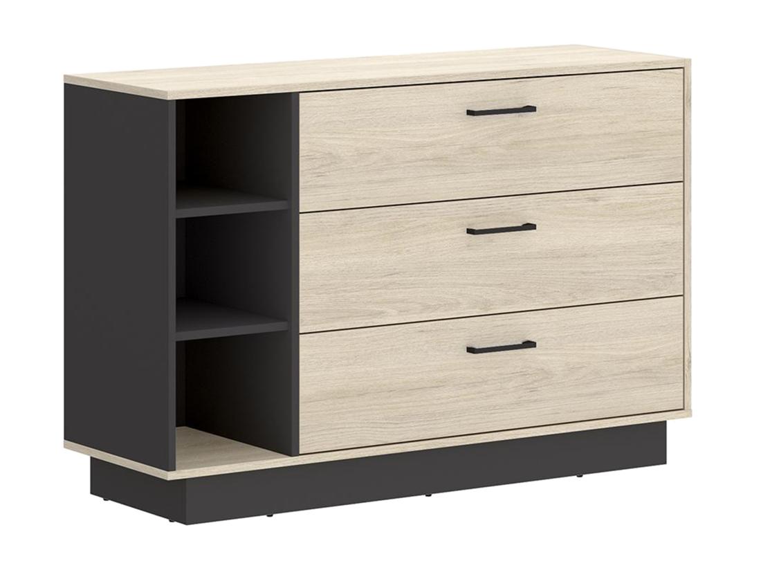 Vente Unique Commode 3 Tiroirs Et 3 Niches - Coloris : Naturel Et Anthracite - LEANDRE