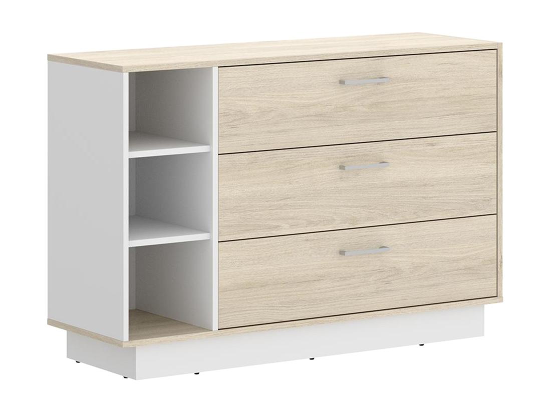 Vente Unique Commode 3 Tiroirs Et 3 Niches - Coloris : Naturel Et Blanc - LEANDRE