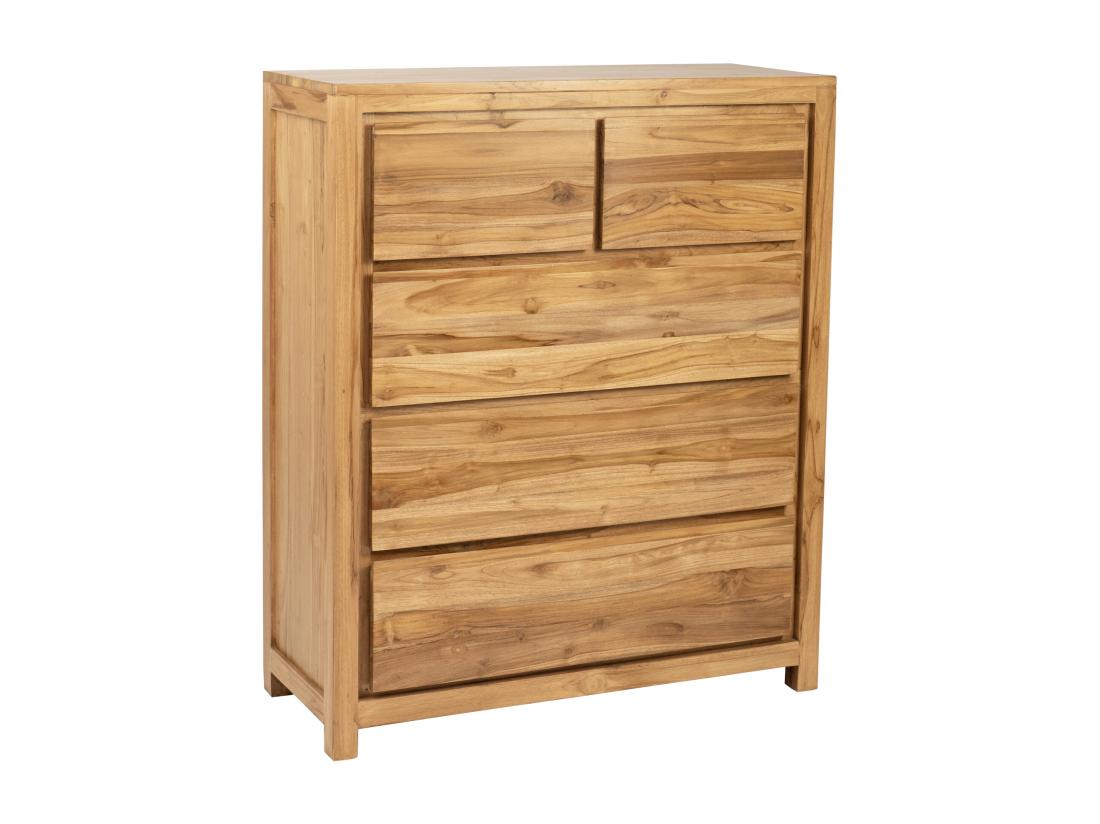 Vente Unique Commode 5 Tiroirs En Bois De Teck - Coloris : Naturel - ALEMIA