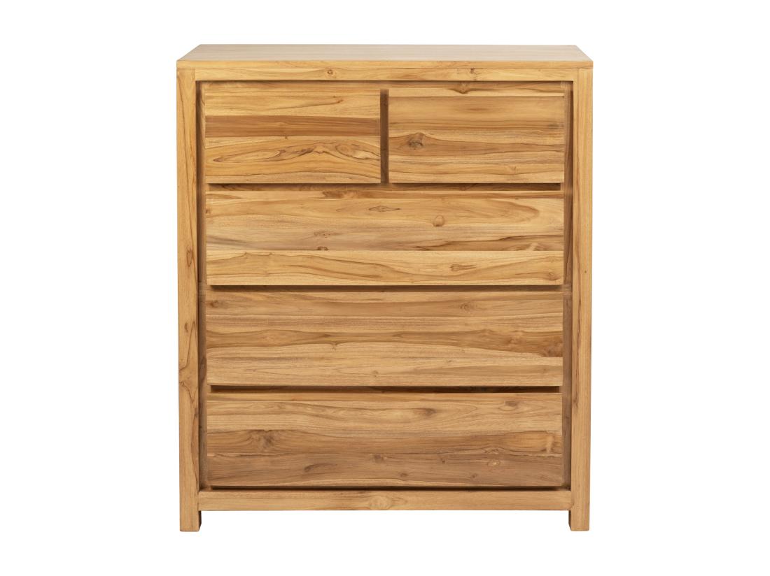 Vente Unique Commode 5 Tiroirs En Bois De Teck - Coloris : Naturel - ALEMIA