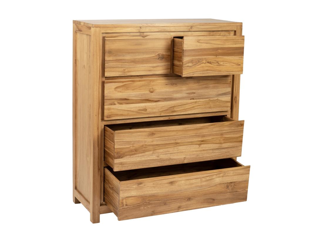 Vente Unique Commode 5 Tiroirs En Bois De Teck - Coloris : Naturel - ALEMIA