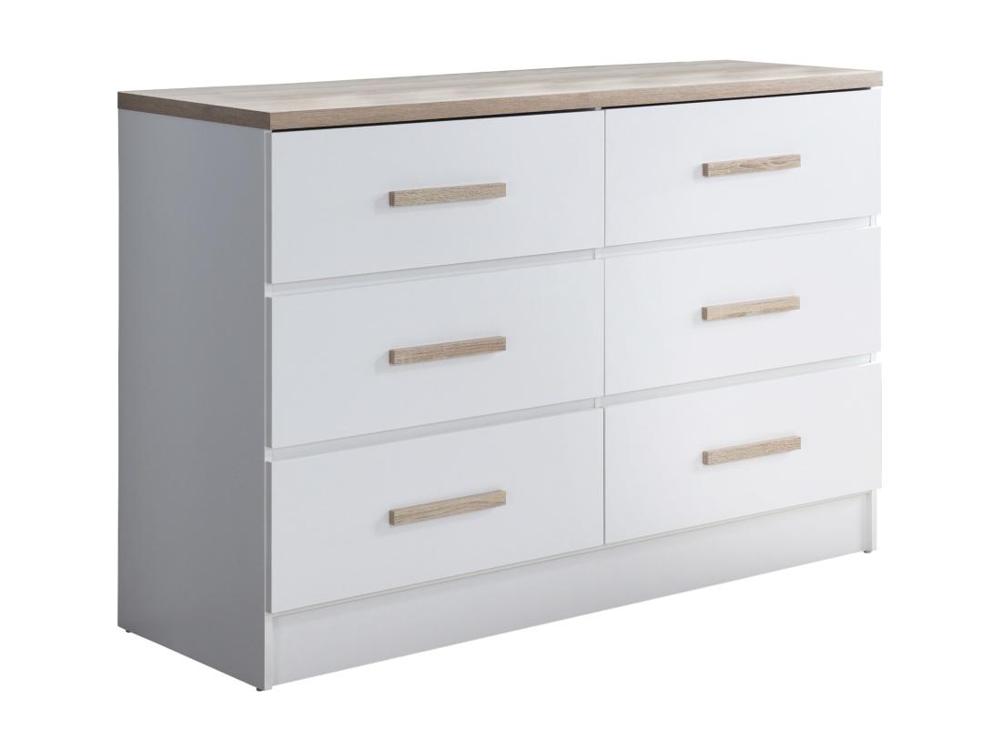 Vente Unique Commode 6 Tiroirs - Blanc Et Naturel - SKAIDO