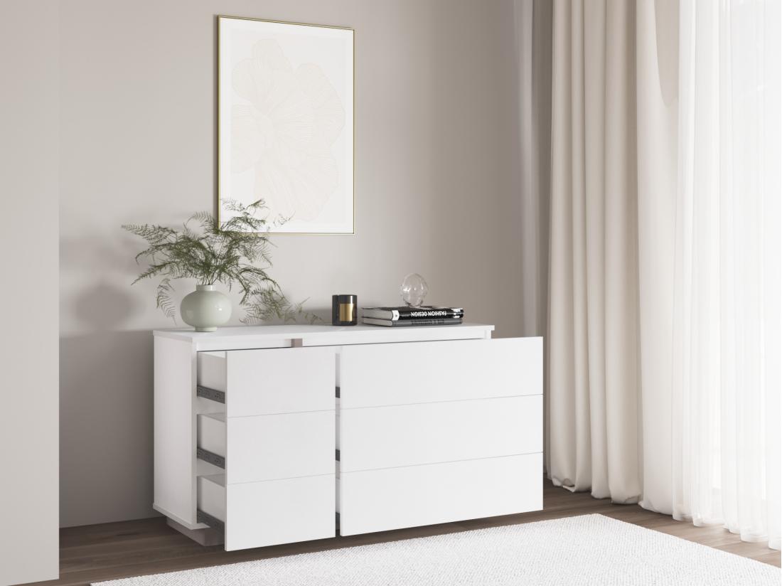Vente Unique Commode 6 Tiroirs - Blanc Et Taupe - NAPOLI II
