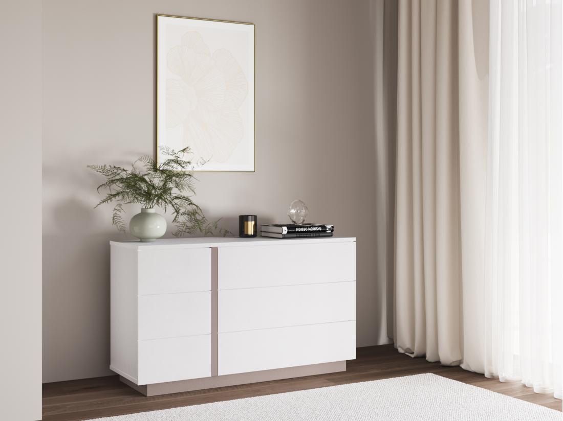 vente unique Commode 6 tiroirs - Blanc et taupe - NAPOLI II
