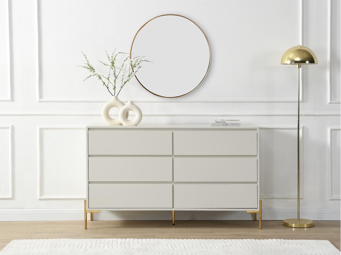vente unique Commode 6 tiroirs - MDF et métal - Beige et doré - KORASA de Pascal Morabito