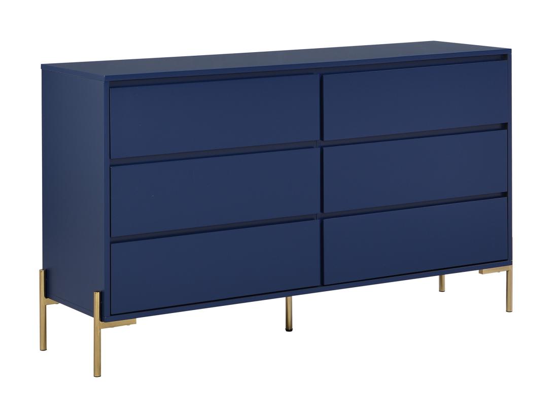 Vente Unique Commode 6 Tiroirs - MDF Et Métal - Bleu Laqué Et Doré - KORASA De Pascal Morabito