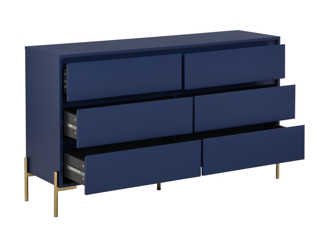 Vente Unique Commode 6 Tiroirs - MDF Et Métal - Bleu Laqué Et Doré - KORASA De Pascal Morabito
