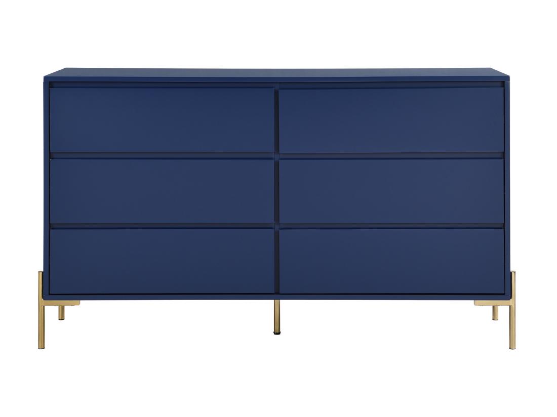 Vente Unique Commode 6 Tiroirs - MDF Et Métal - Bleu Laqué Et Doré - KORASA De Pascal Morabito