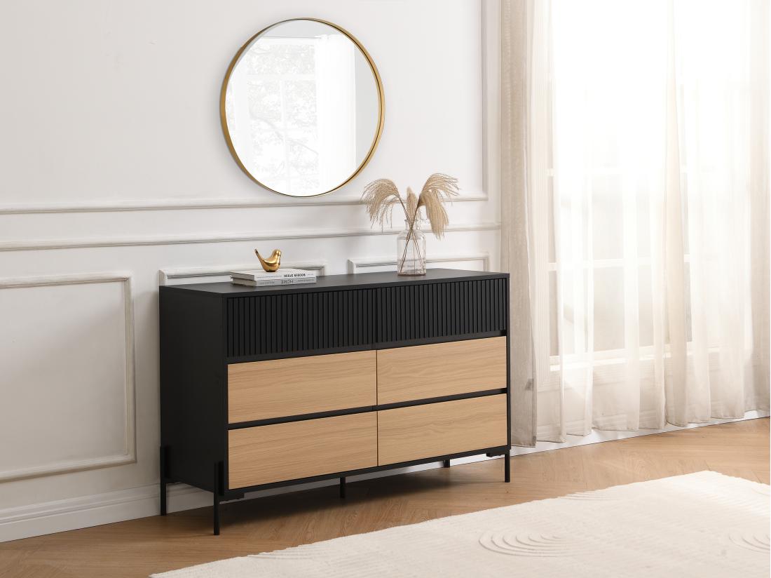 vente unique Commode 6 tiroirs - Noir et naturel clair - GLARODI