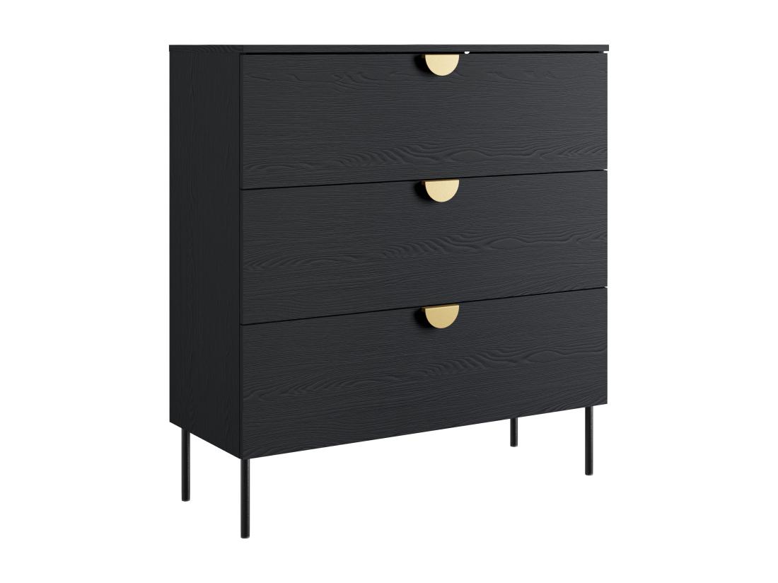 Vente Unique Commode Avec 3 Tiroirs - Noir Et Doré - NATANIEL