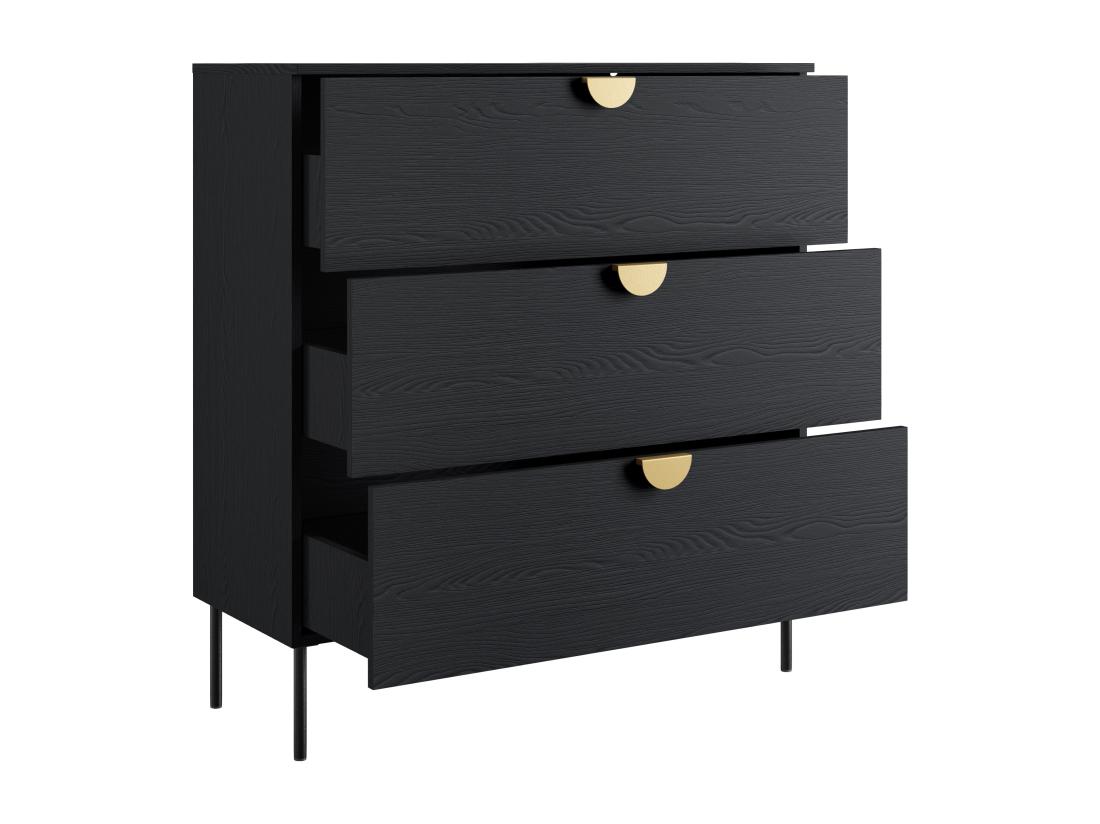 Vente Unique Commode Avec 3 Tiroirs - Noir Et Doré - NATANIEL