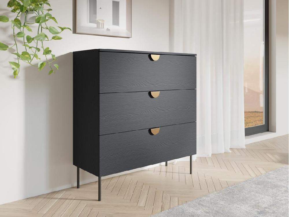 vente unique Commode avec 3 tiroirs - Noir et doré - NATANIEL