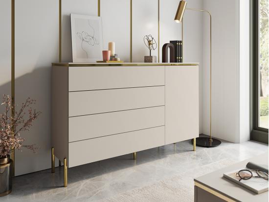 vente unique Commode avec 4 tiroirs et 1 porte - Beige et doré - VUKIA de Pascal Morabito