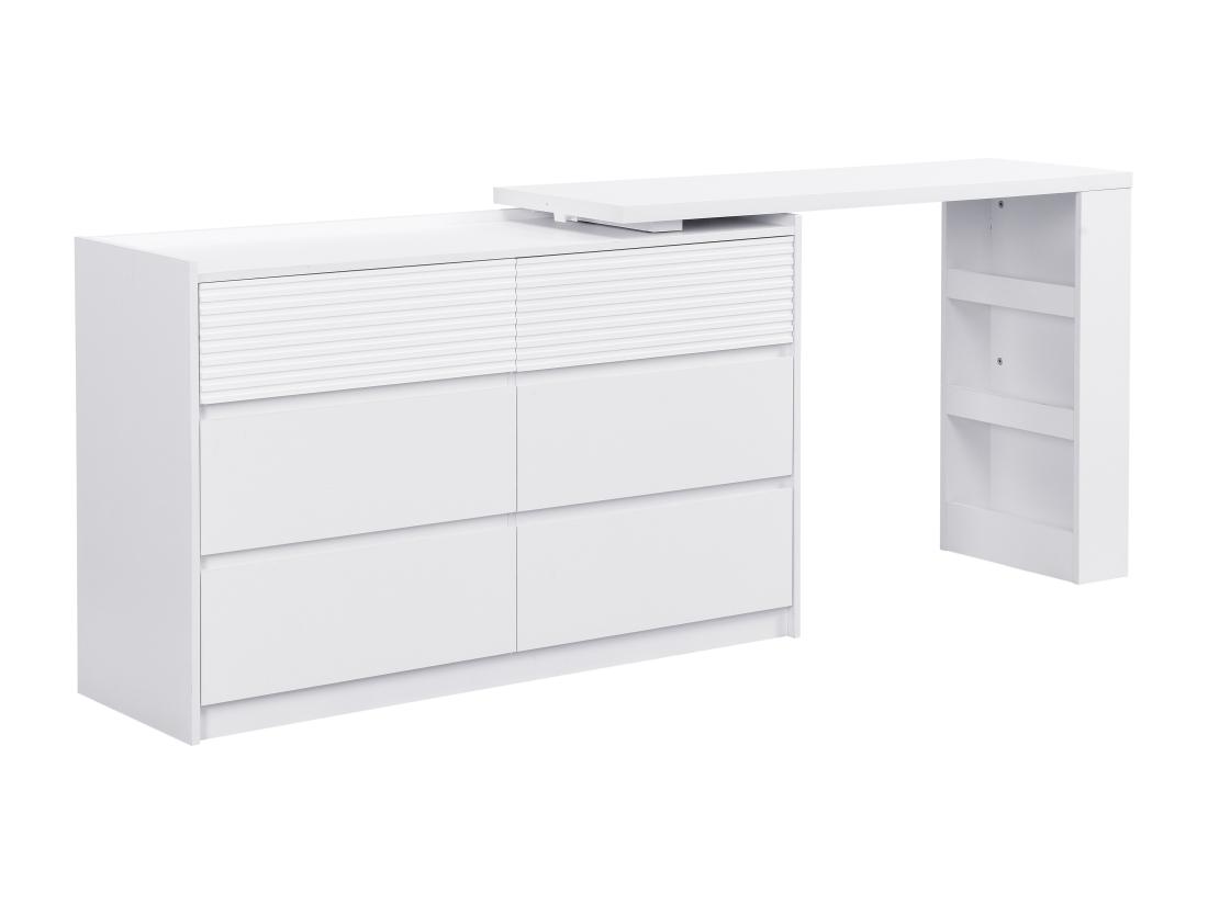 Vente Unique Commode Coiffeuse 6 Tiroirs Et 3 Niches - Blanc - BOPANIA