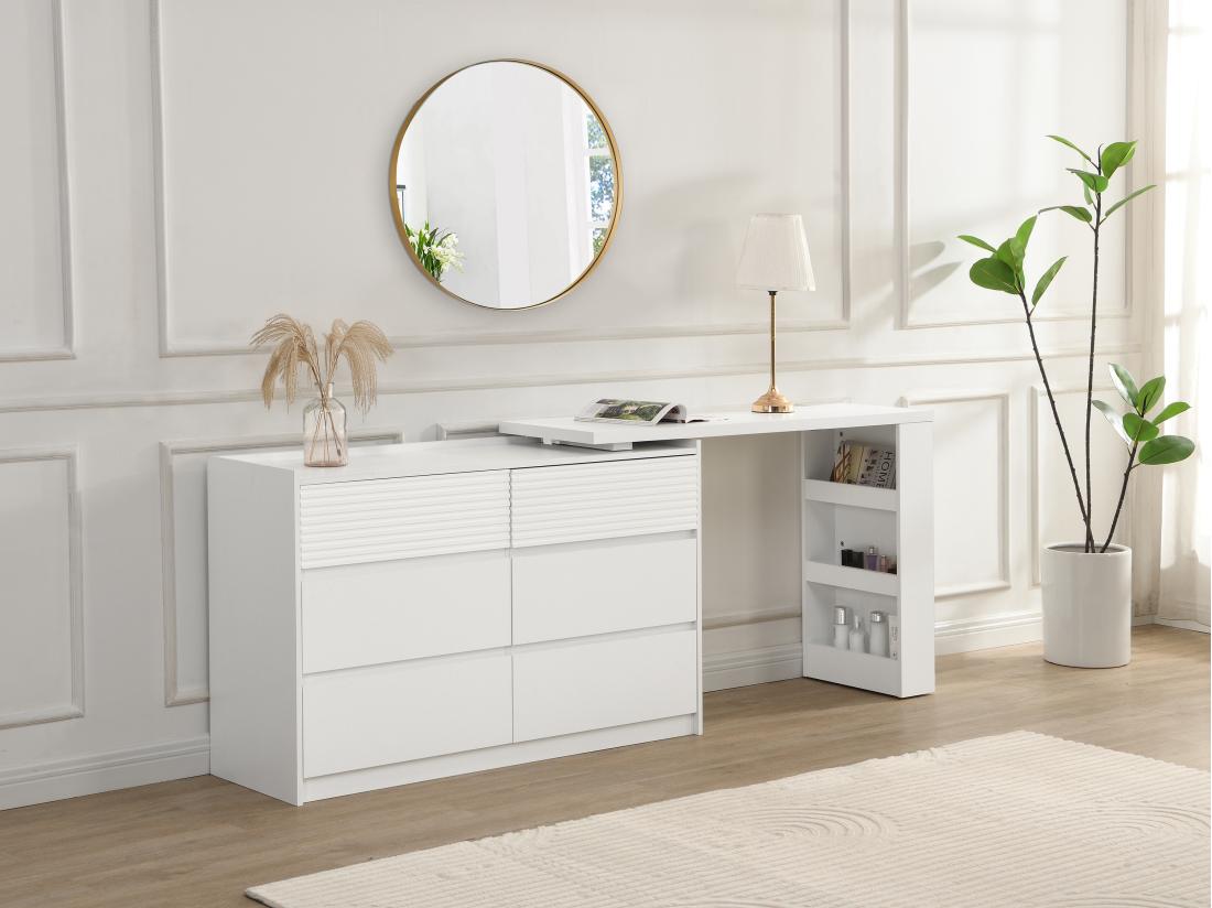 vente unique Commode coiffeuse 6 tiroirs et 3 niches - Blanc - BOPANIA
