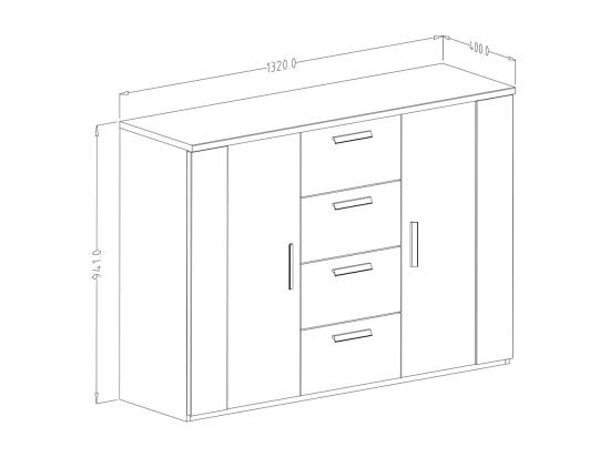 Vente Unique Commode Design 2 Portes Et 4 Tiroirs – 130 Cm – Chêne Foncé Et Noir – Collection FOX