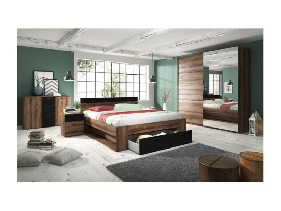 Vente Unique Commode Design 2 Portes Et 4 Tiroirs 130cm. Collection EOS Coloris Chêne Foncé Et Noir
