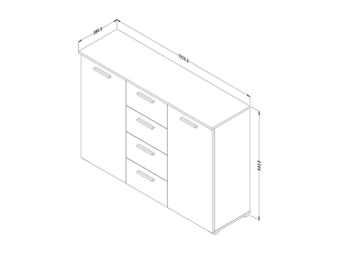 Vente Unique Commode Design 2 Portes Et 4 Tiroirs 130cm. Collection EOS Coloris Chêne Foncé Et Noir
