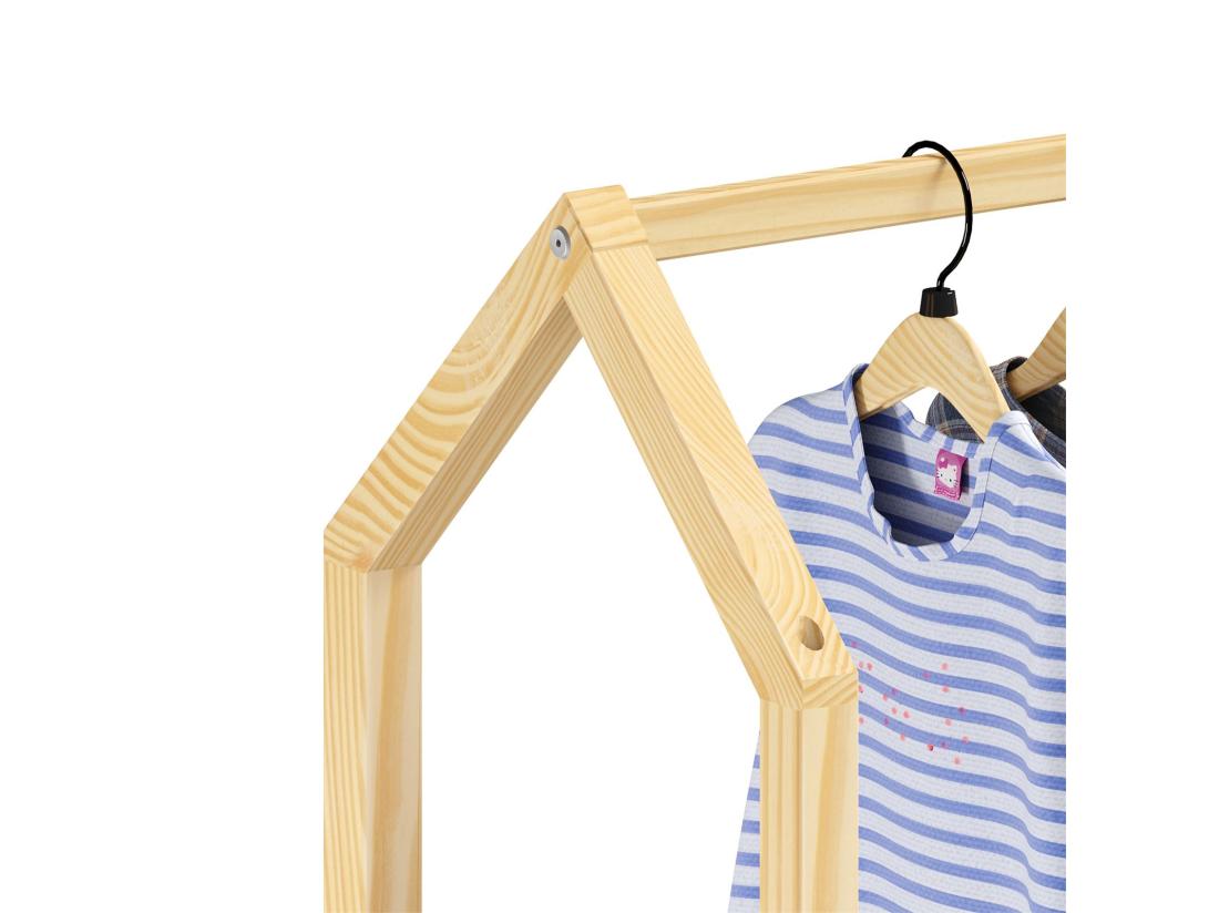 Vente Unique Commode Enfant AMIRA H 152 Cm En Bois Massif Coloris Naturel Et Blanc Type Montessori Avec 3 Tiroirs Et 1 Tringle