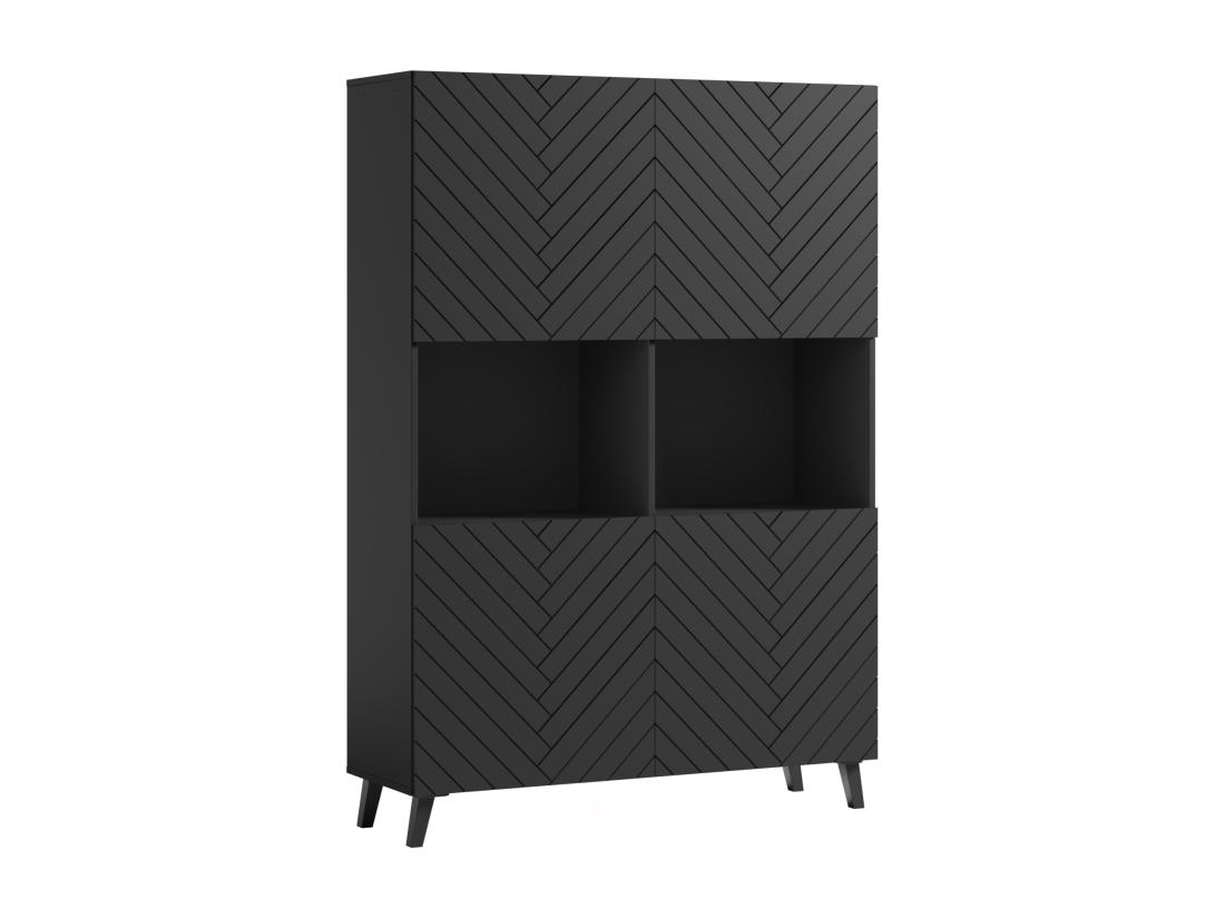Vente Unique Commode Haute Chevrons Noirs MDF Fermeture Douce 160 Cm
