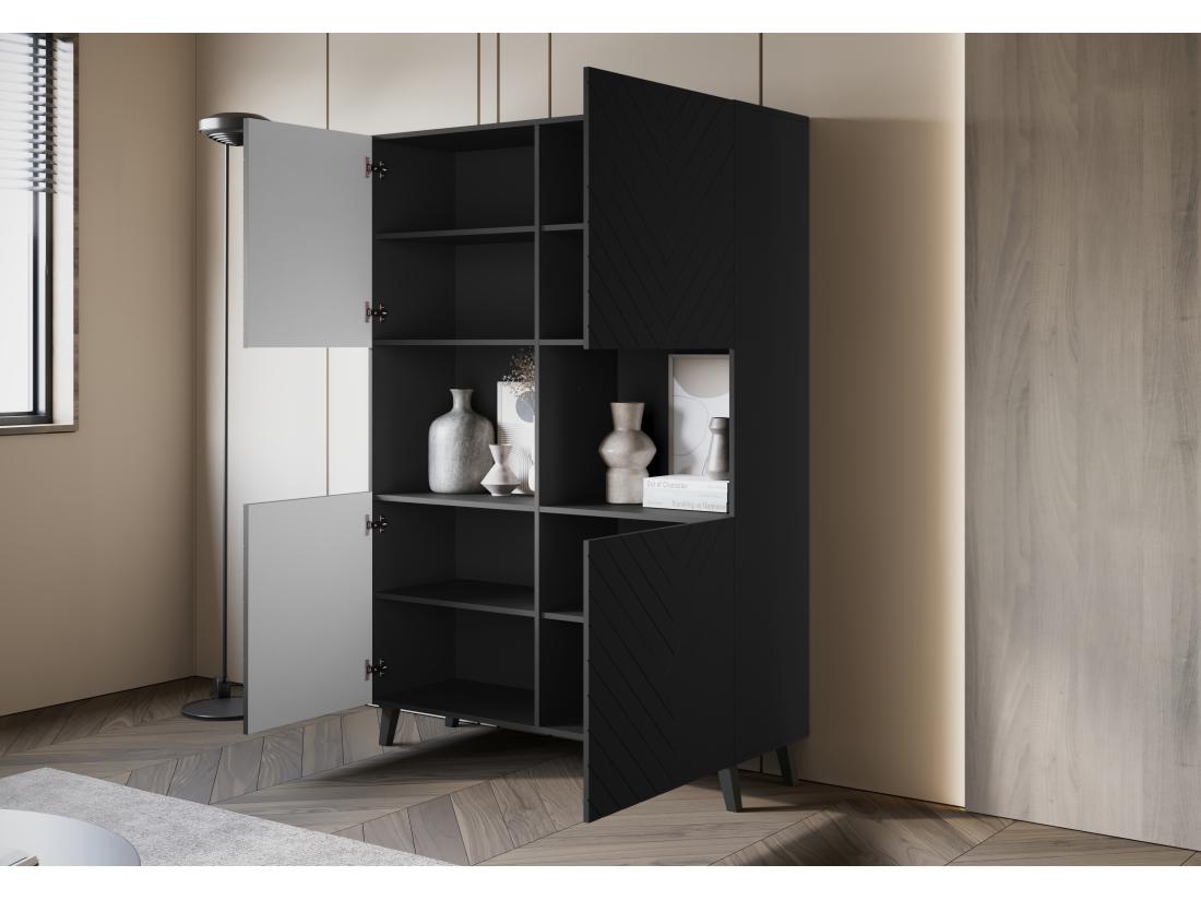 Vente Unique Commode Haute Chevrons Noirs MDF Fermeture Douce 160 Cm