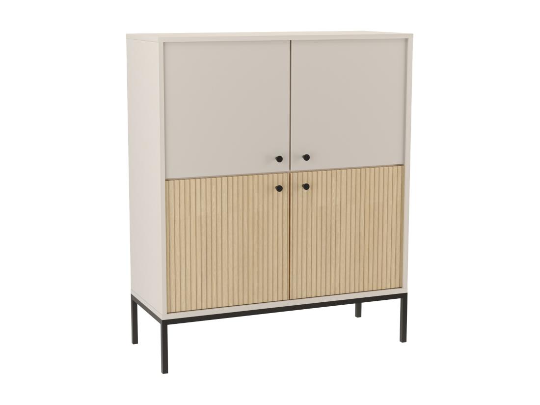 Vente Unique Commode Haute WENA 4 Portes Sans Tiroirs Gaja 100x120x40 Cm Cachemire/Chêne Gaja