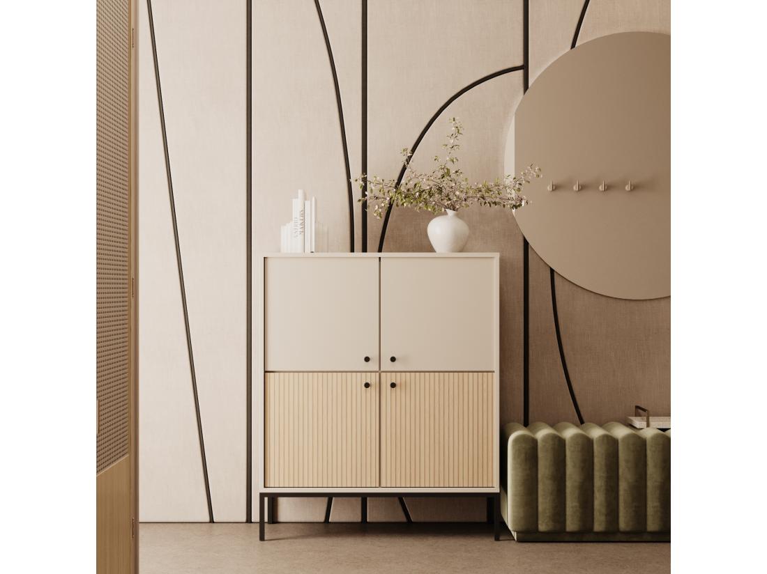 vente unique Commode haute WENA 4 portes sans tiroirs Gaja 100x120x40 cm Cachemire/Chêne Gaja