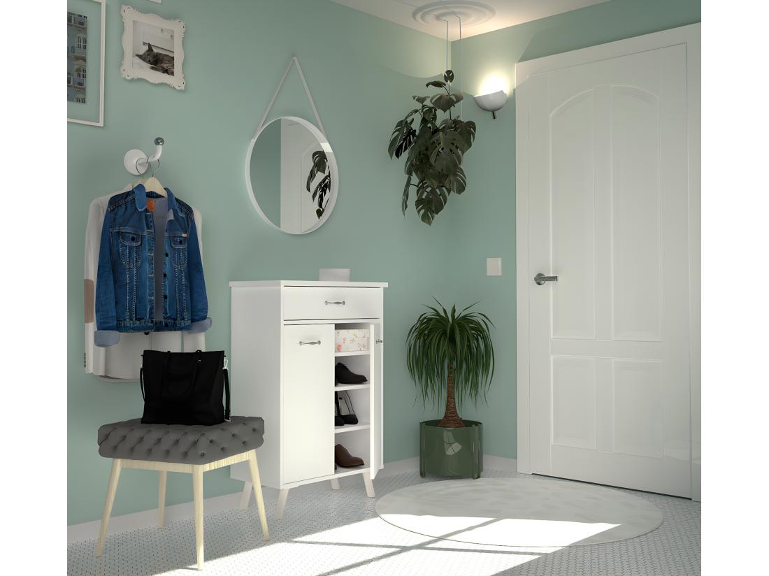 Vente Unique Commode Meuble à Chaussures Avec 2 Portes Et Tiroir Coloris Blanc - Hauteur 99 X Longueur 65 X Profondeur 35 Cm