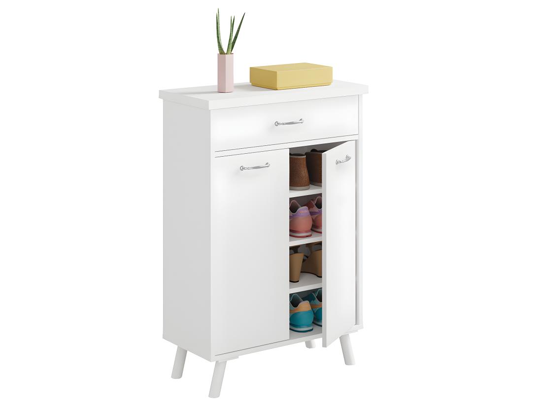 vente unique Commode Meuble à chaussures avec 2 portes et tiroir coloris blanc - Hauteur 99 x Longueur 65 x Profondeur 35 cm