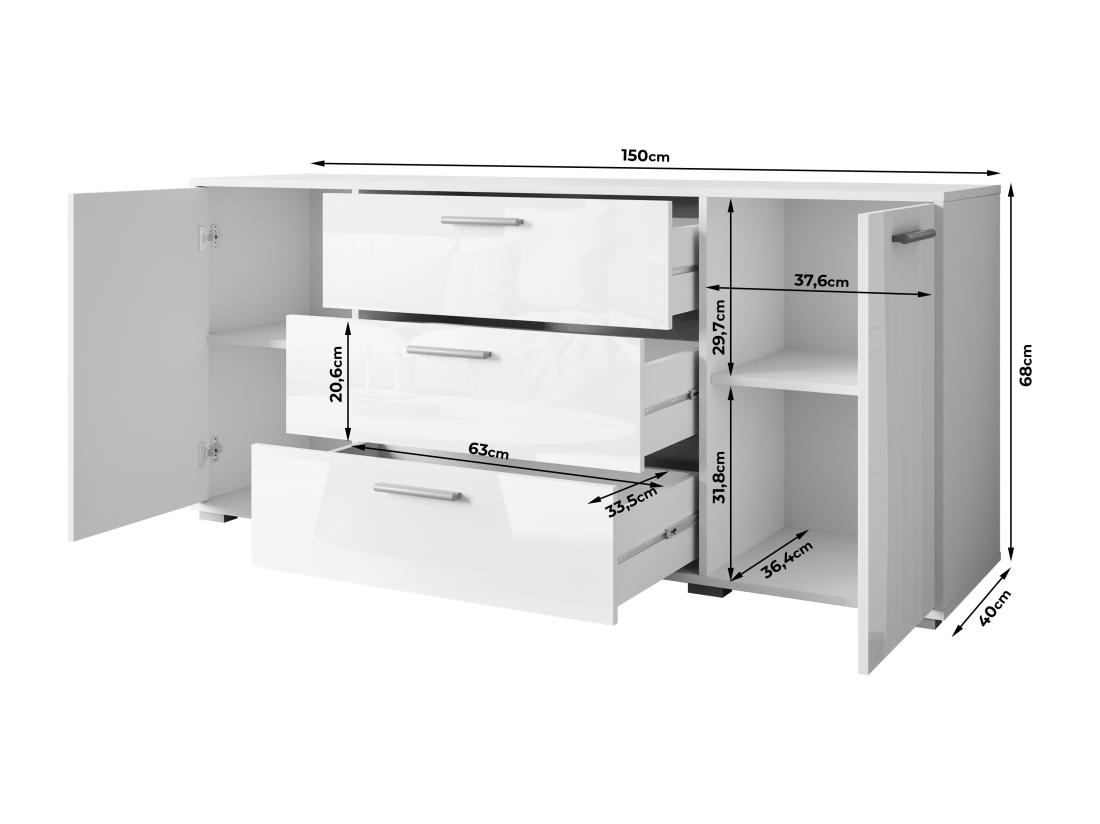 Vente Unique Commode Spacieuse 150 Cm Tiroirs Armoire Noir Graphite