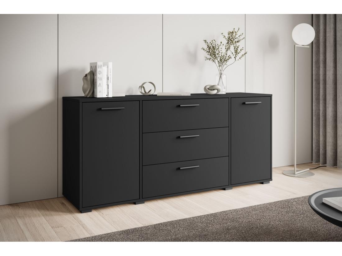 vente unique Commode spacieuse 150 cm tiroirs armoire noir graphite