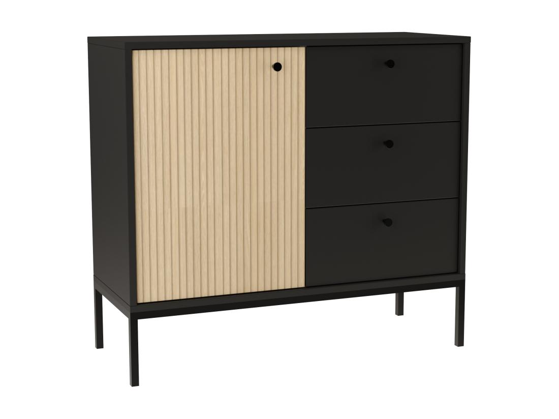 Vente Unique Commode WENA 1 Portes 3 Tiroirs Gaja 100x95x40 Cm Noir/Chêne Gaja