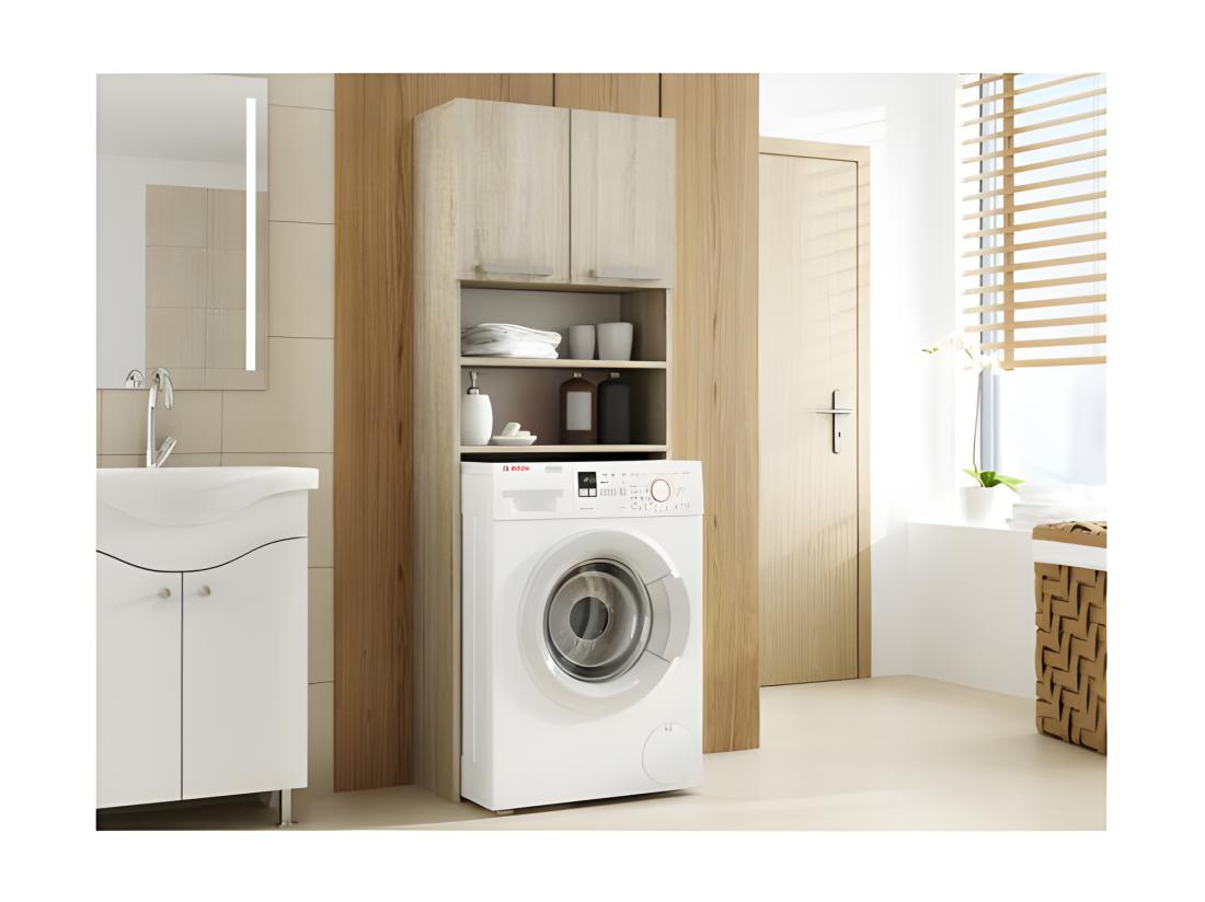 Vente Unique COMO - Meuble Pour Machine à Laver - 64x183x30cm - Rangement Espace Buanderie Lave Linge Salle De Bains - Style Moderne