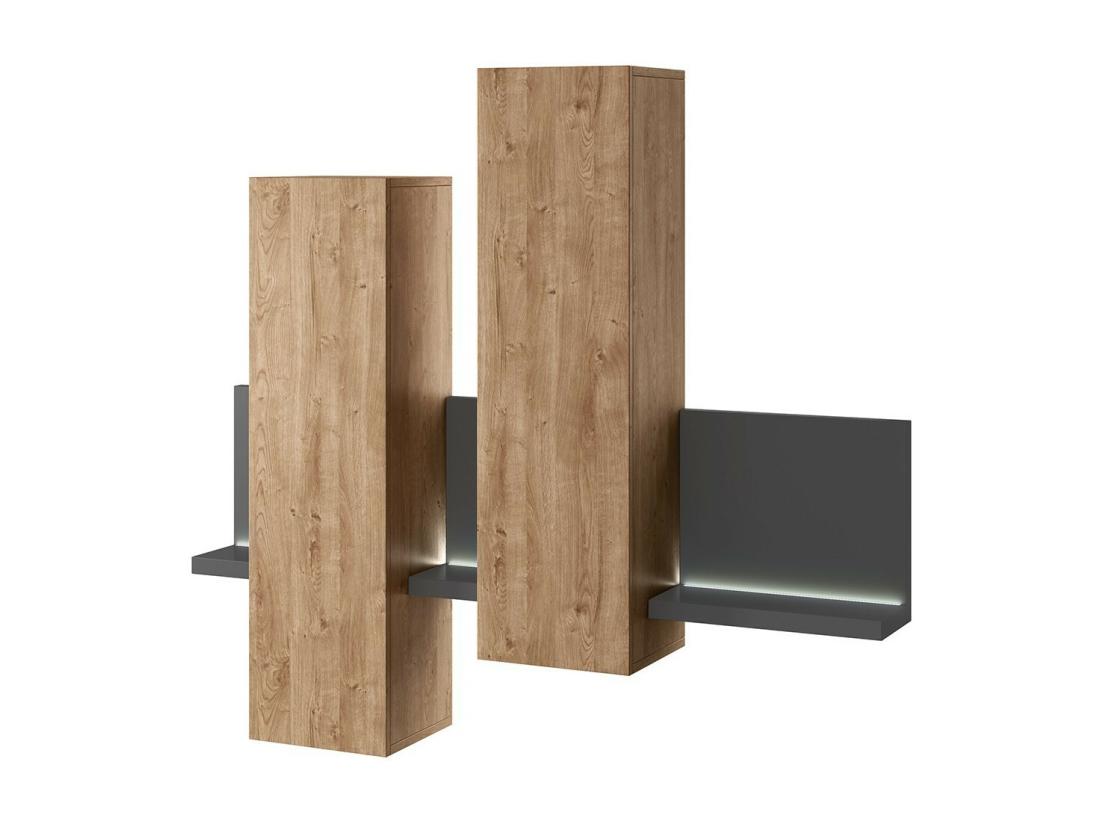 vente unique Composition murale BERGAME – LED – Chêne et gris – Design moderne