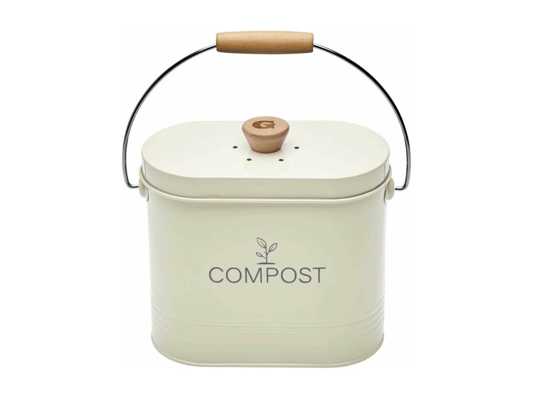 Vente Unique Composteur De Cuisine Ovale En Métal Avec Filtre 3 Litres