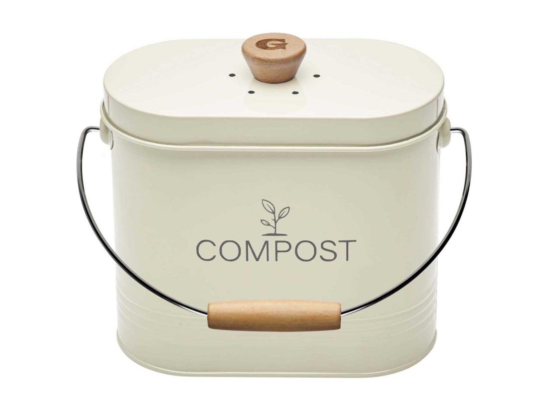 Vente Unique Composteur De Cuisine Ovale En Métal Avec Filtre 3 Litres