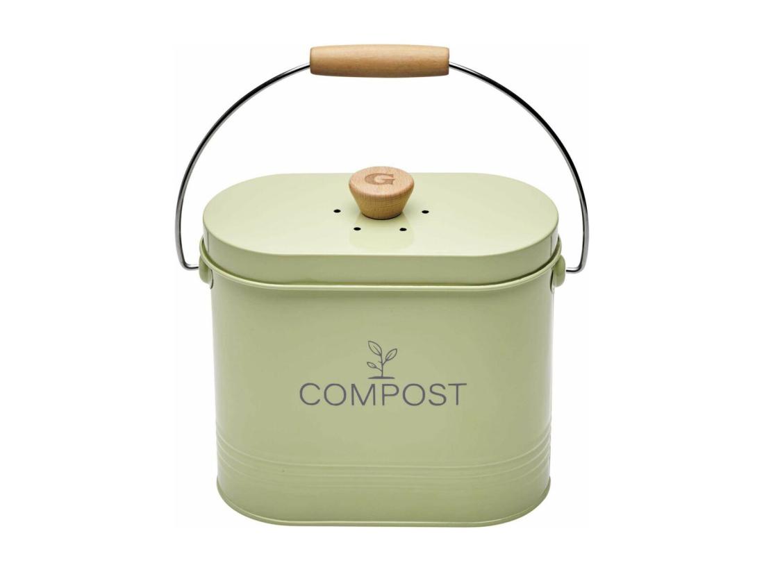 Vente Unique Composteur De Cuisine Ovale En Métal Avec Filtre 3 Litres