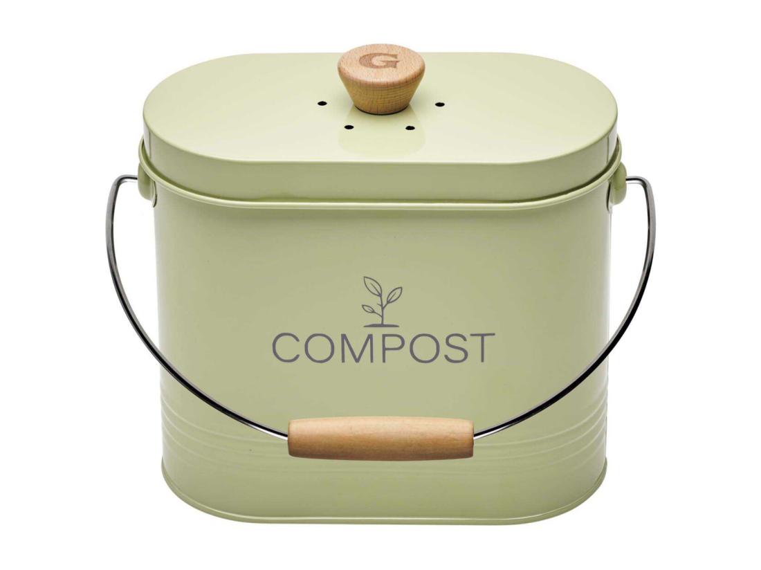 Vente Unique Composteur De Cuisine Ovale En Métal Avec Filtre 3 Litres