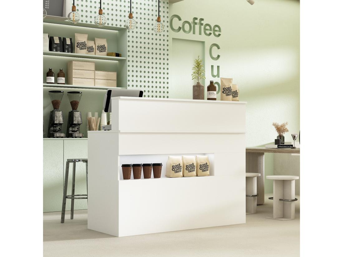 Vente Unique Comptoir D'accueil Comptoir De Réception 100x120x50cm Blanc