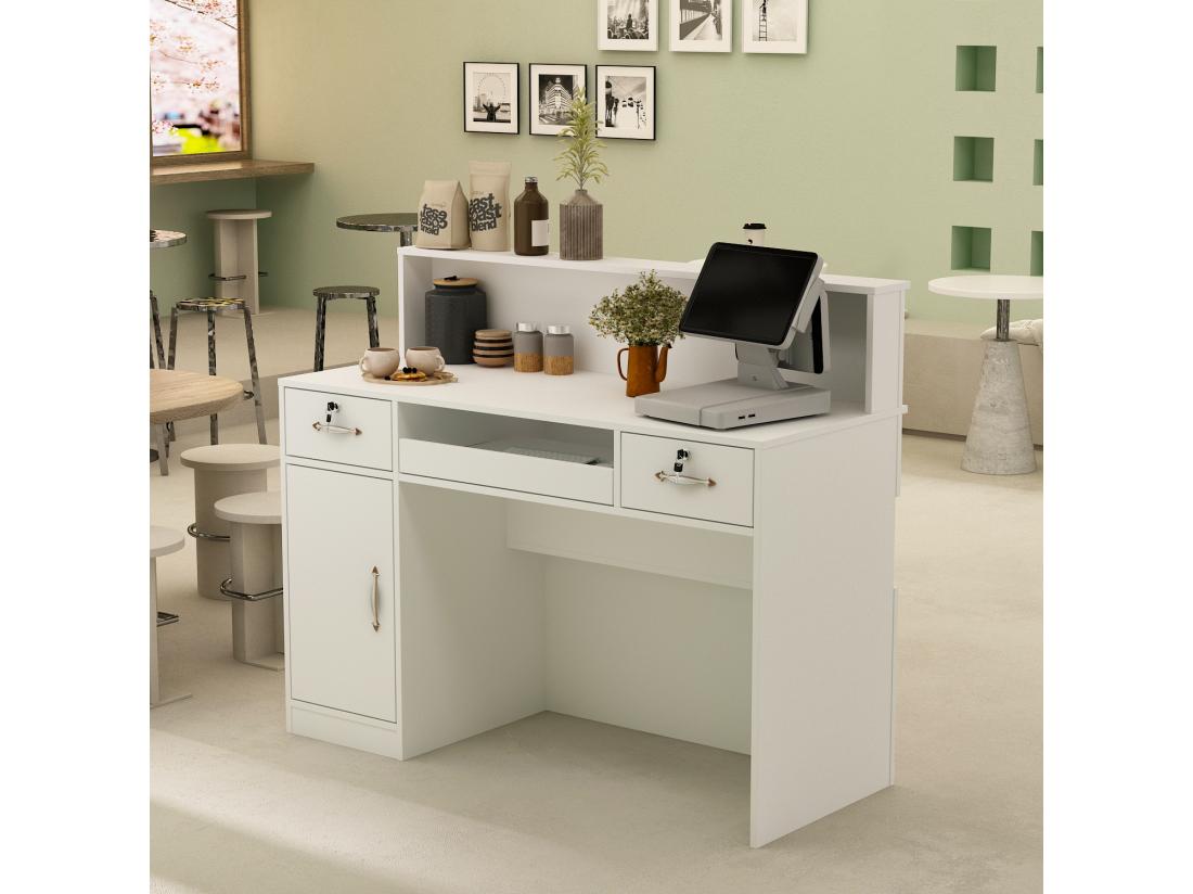 Vente Unique Comptoir D'accueil Comptoir De Réception 100x120x50cm Blanc