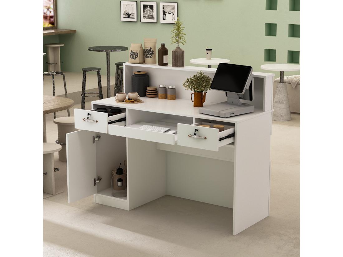 Vente Unique Comptoir D'accueil Comptoir De Réception 100x120x50cm Blanc