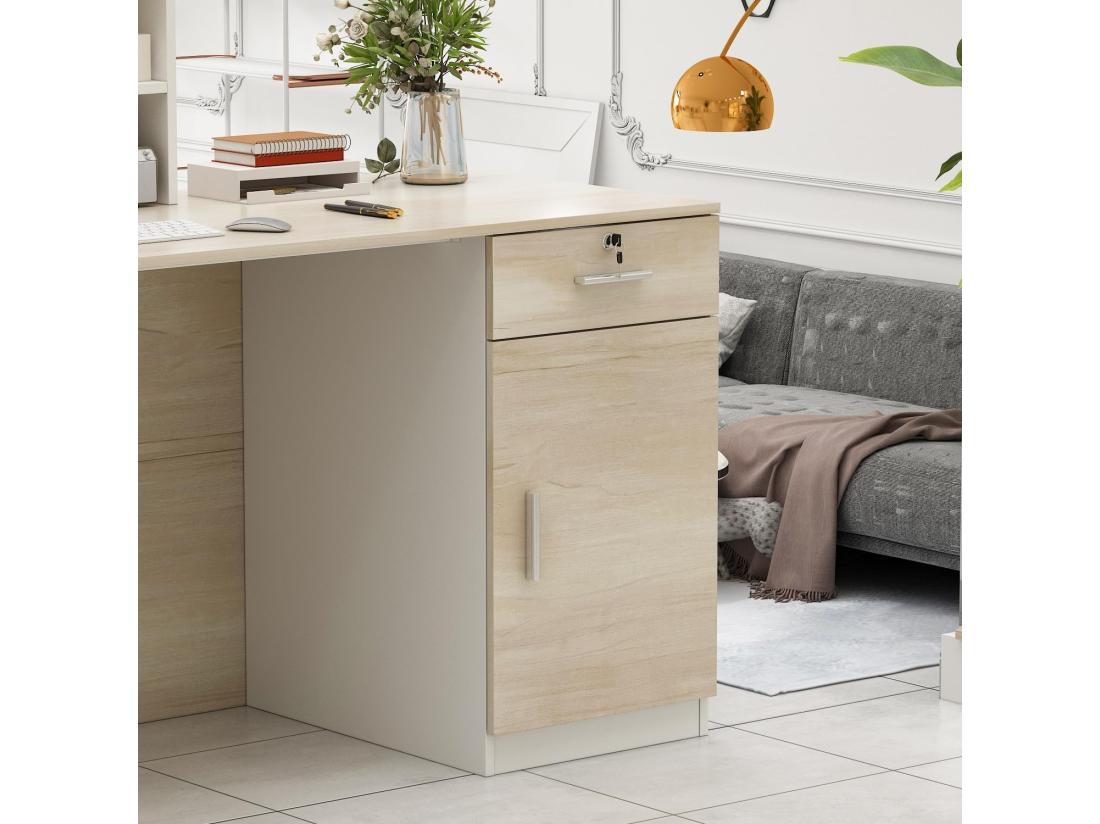 Vente Unique Comptoir De Réception Avec Compartiments Ouverts Tiroir Verrouillable étagères Salon Bureau Bois&Blanc 140x60x110cm