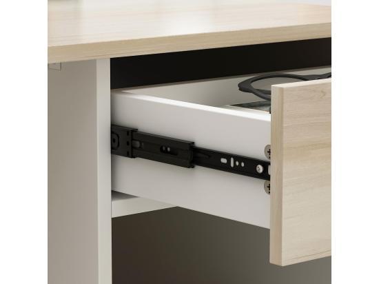 vente unique Comptoir de réception avec compartiments ouverts Tiroir verrouillable étagères Salon Bureau Bois&Blanc 140x60x110cm