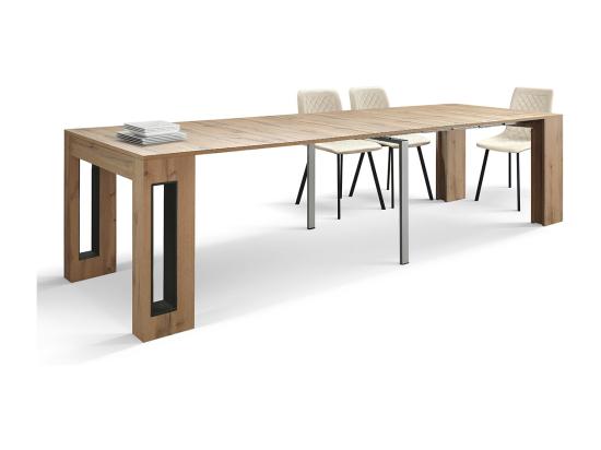 Vente Unique Console à Rallonge En Bois Finition Chêne Rustique 90×45-90×295 Cm - GAIOLE