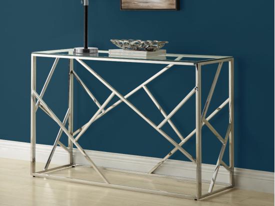 vente unique Console ATHENA de Pascal MORABITO - Verre trempé et acier - Chromé