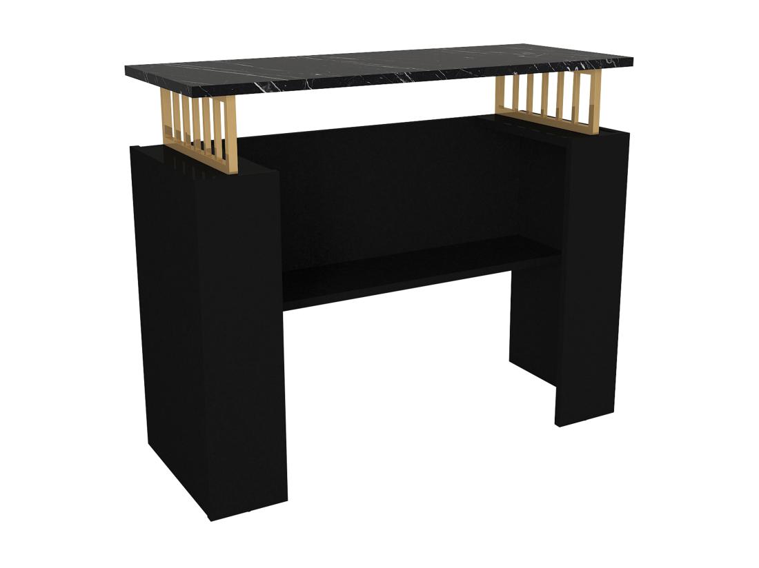 Vente Unique Console Avec 1 étagère - Effet Marbre Noir Et Doré - LIRIONA