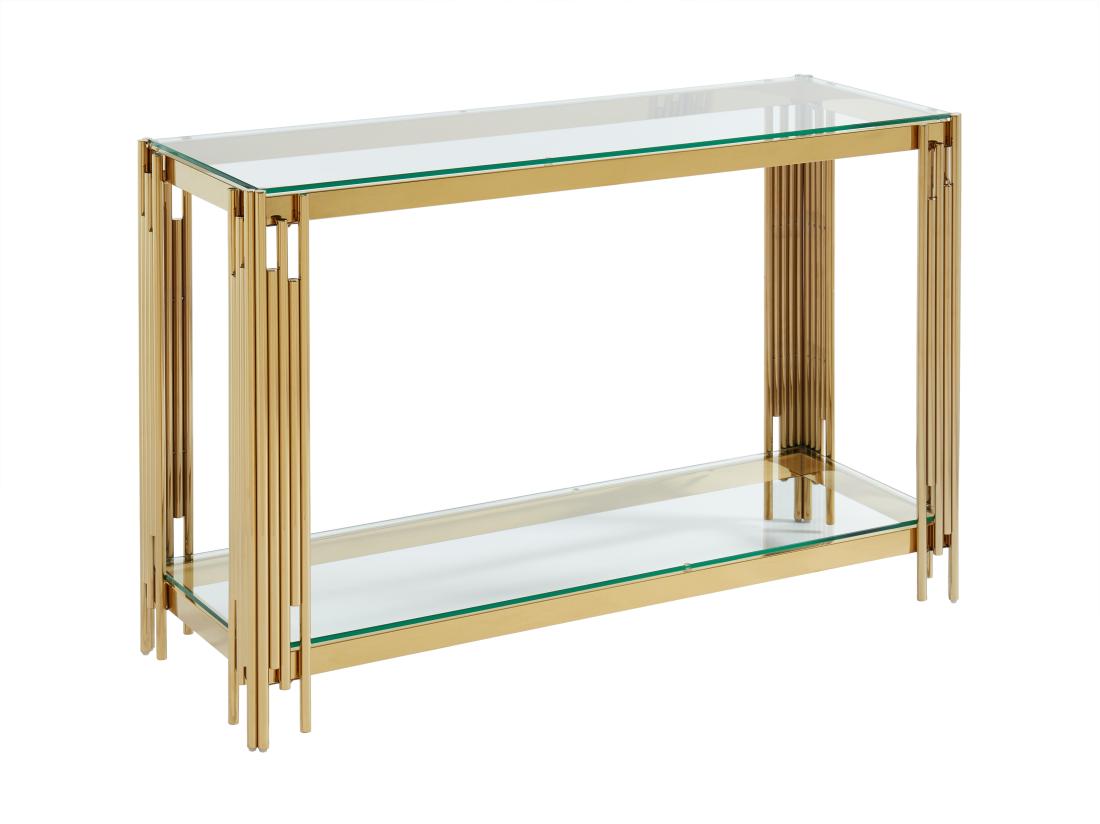 Vente Unique Console Avec 1 étagère En Verre Trempé Et Acier Inoxydable - Doré - NOMELANO De Pascal MORABITO