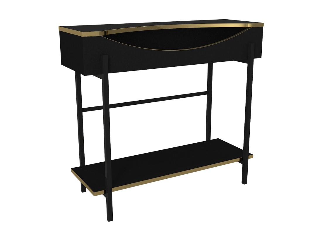 Vente Unique Console Avec 1 étagère Et 1 Niche - Noir Et Doré - MERIOVA